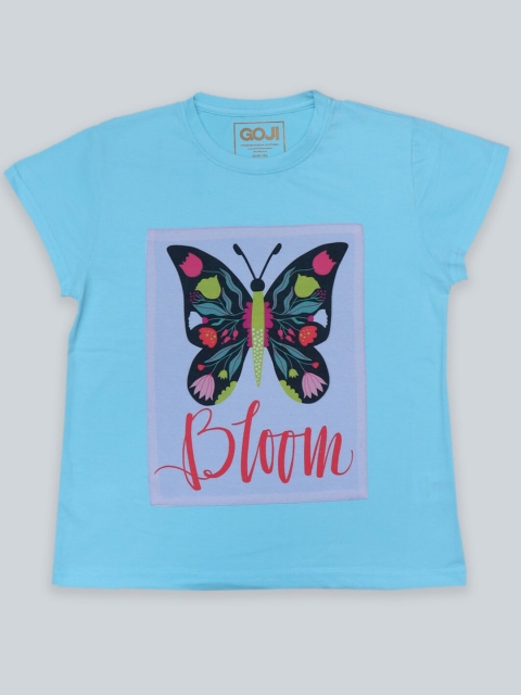 

GOJI Girls Blue & charleston green Printed Applique T-shirt