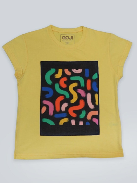 

GOJI Girls Yellow & endive Printed Applique T-shirt