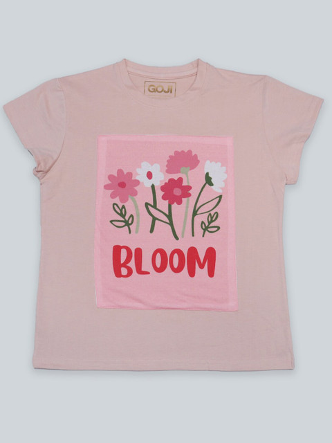 

GOJI Girls Peach-Coloured & lilac ash Printed T-shirt
