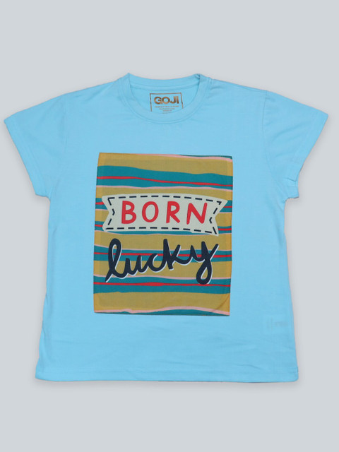 

GOJI Girls Blue Printed Applique T-shirt