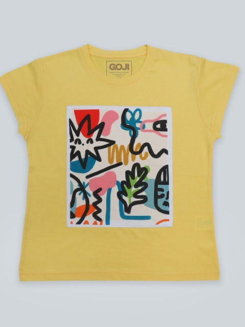 

GOJI Girls Yellow & cream gold Printed T-shirt