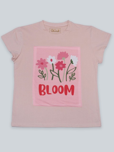 

GOJI Girls Peach-Coloured & lilac ash Printed T-shirt