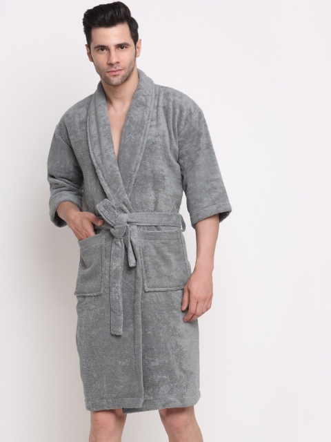 

Trident Grey Solid Bath Robe With Belt