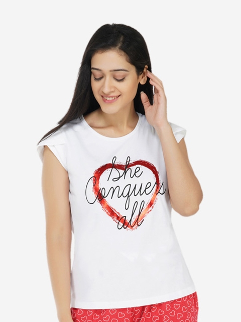 

ARTEMIS Women White & Red Printed Night suit