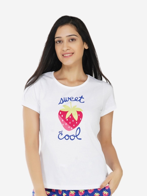 

ARTEMIS Women White & Purple Printed Night suit
