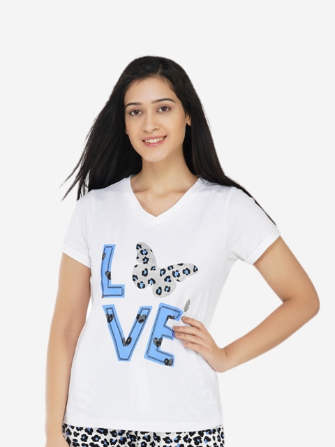

ARTEMIS Women White & Blue Printed Night suit