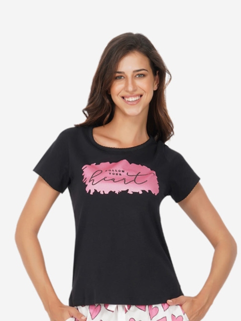 

ARTEMIS Women Black & Pink Printed Night suit