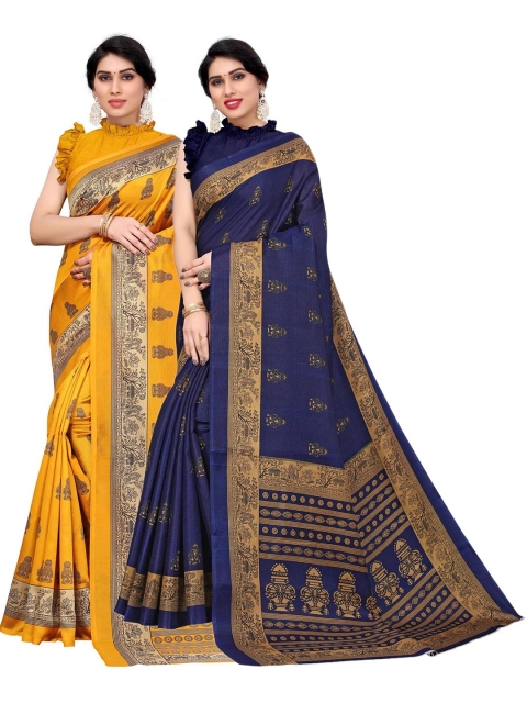 

AADVIKA Set of 2 Printed Art Silk Mysore Silk Saree, Yellow