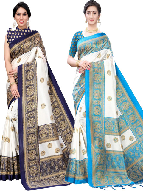 

AADVIKA Women Set of 2 Printed Art Silk Mysore Silk Saree, Blue