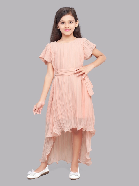 

Pink Chick Girls Peach-Colored Georgette Midi High Low Dress