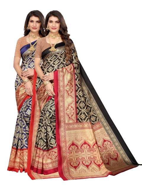 

AADVIKA Pack Of 2 Black & Blue Woven Design Art Silk Saree