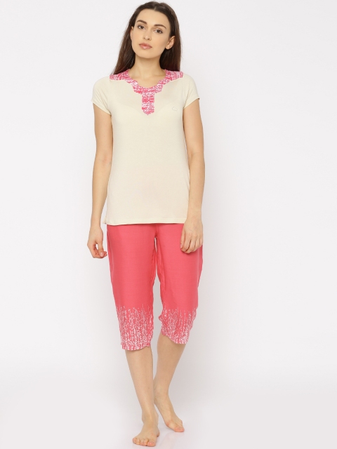 

Sweet Dreams Cream & Pink Printed Night Suit 2204A7