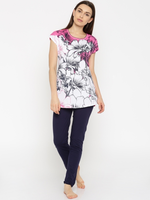 

Sweet Dreams Navy & Pink Floral Print Nightsuit, Navy blue
