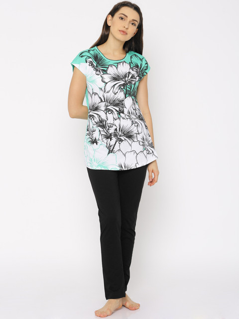 

Sweet Dreams Sea Green & Black Floral Print Night Suit