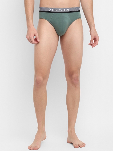 

MUWIN Men Green Supima Cotton Solid Basic Briefs STRIPEBRIEFMINT(S)-PO3