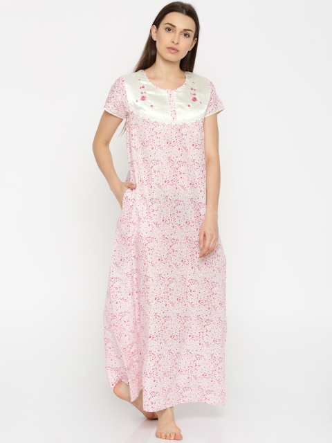 

Sweet Dreams White & Pink Floral Printed Maxi Nightdress