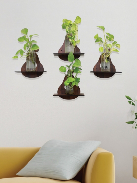 

RANDOM Brown Set of 4 Wall Hanging Laminated MDF Wood Plant Stand, Coffee brown