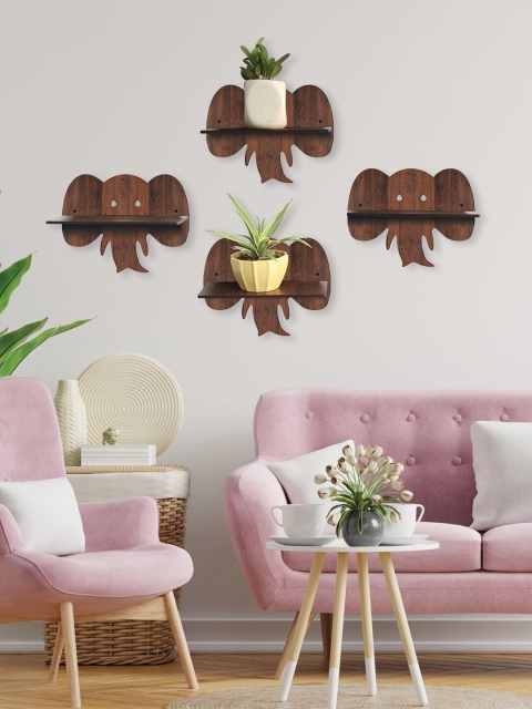 

RANDOM Set Of 4 Brown Solid Wall Hanging Planters With Stand