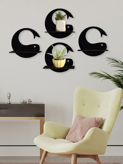 

RANDOM Set Of 4 Black Solid Fish Shaped Planters Stand