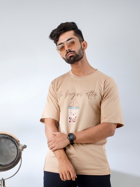 

Firangi Yarn Men Taupe Oversized Printed Loose T-shirt