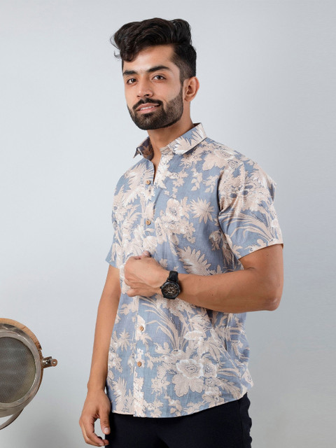 

Firangi Yarn Men Blue & Cream Floral Printed Cotton Standard Casual Shirt