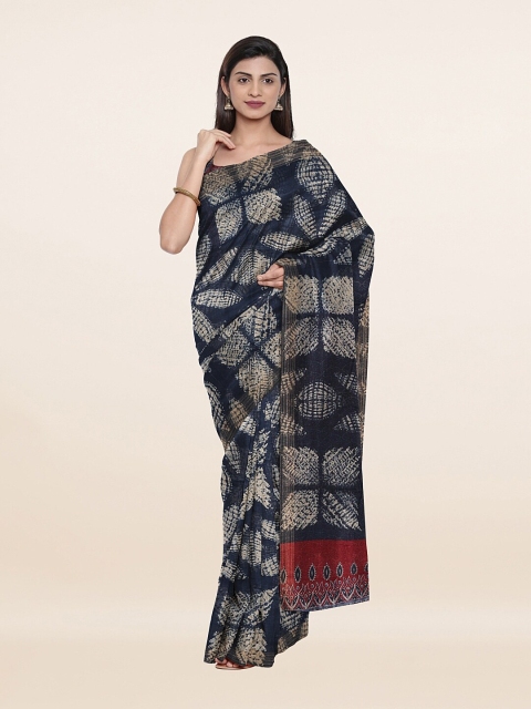 

Pothys Blue & Maroon Batik Zari Pure Linen Saree