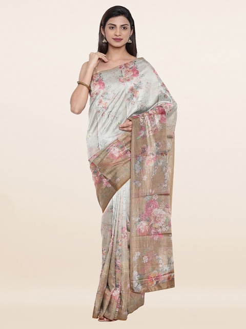 

Pothys Beige & Pink Floral Jute Silk Saree