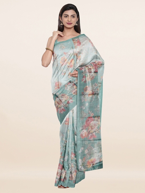 

Pothys Green & Pink Floral Jute Silk Saree
