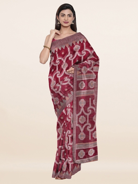 

Pothys Purple & White Pure Tusser Silk Saree