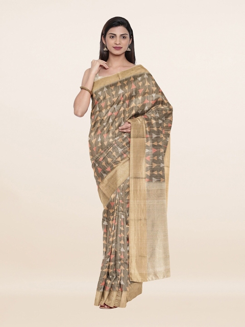 

Pothys Green & Pink Zari Jute Silk Saree