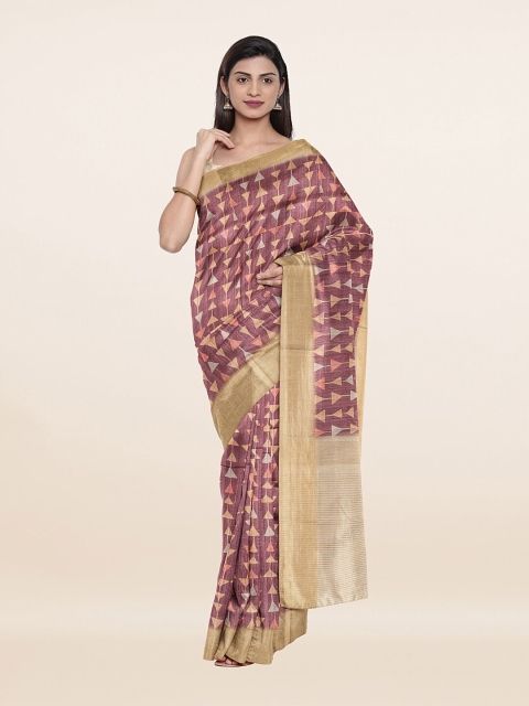 

Pothys Mauve & Beige Printed Tussar Silk Saree With Unstitched Blouse Piece