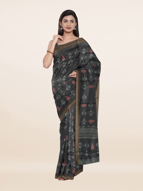 

Pothys Olive Green & Copper-Toned Jute Silk Tussar Saree