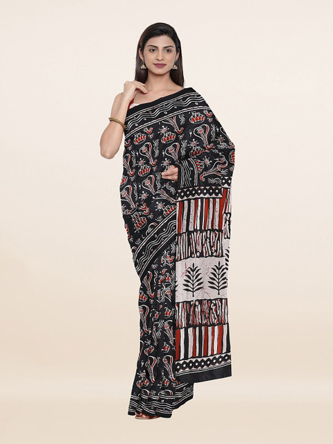 

Pothys Black & Red Ethnic Motifs Pure Cotton Saree