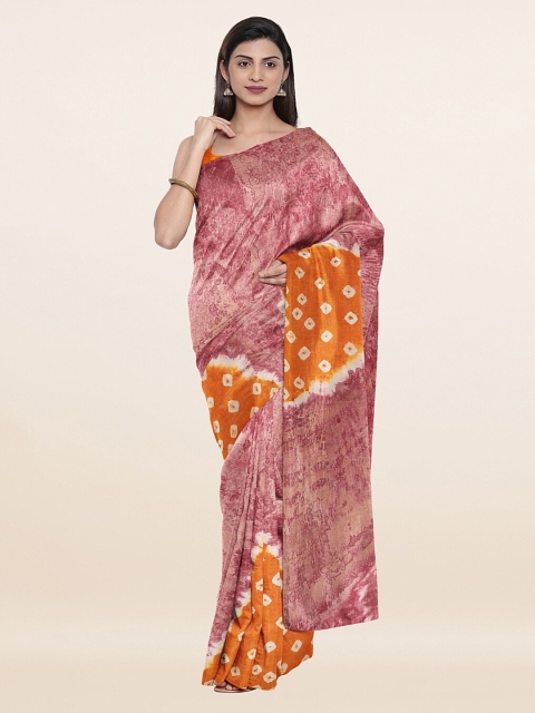 

Pothys Mauve & Orange Bandhani Pure Cotton Saree