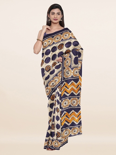 

Pothys Cream-Coloured & Orange Floral Jute Silk Saree