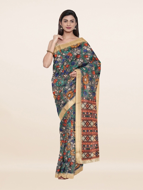 

Pothys Grey & Orange Kalamkari Printed Tussar Silk Saree