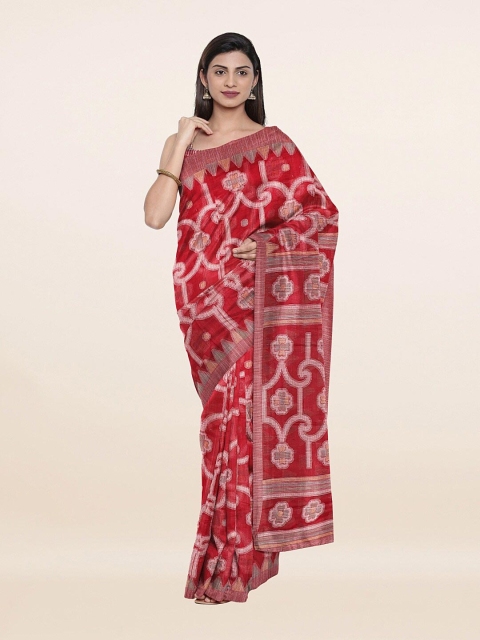 

Pothys Red Ethnic Motifs Jute Silk Saree