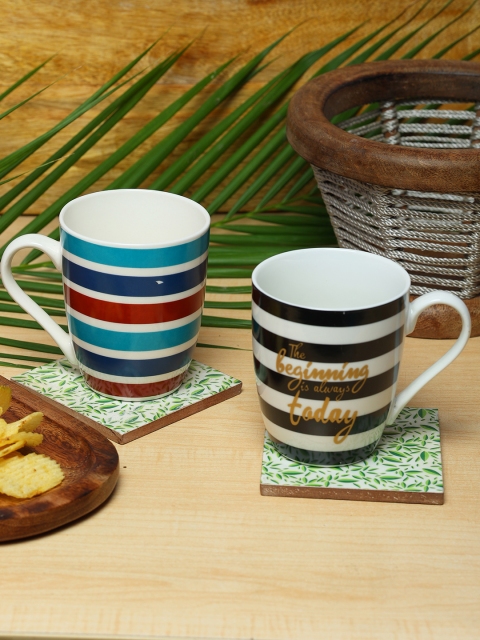 

ZEVORA White & Blue Printed Ceramic Glossy Mugs Set of 2 Mugs