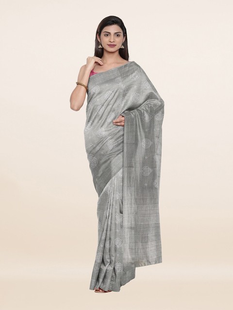 

Pothys Grey & Silver-Toned Woven Design Zari Pure Linen Saree