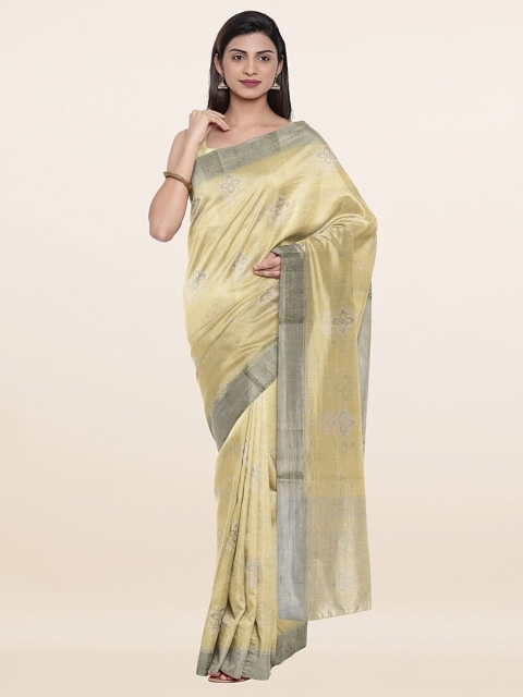 

Pothys Yellow & Grey Woven Design Pure Linen Saree