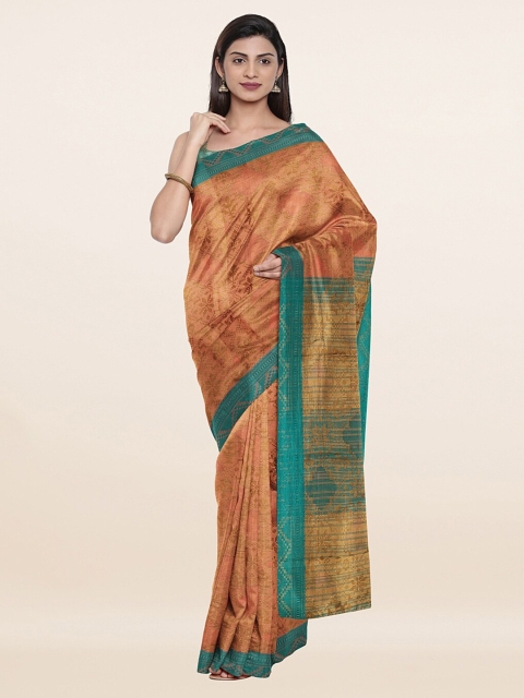 

Pothys Peach-Coloured & Green Woven Design Pure Linen Saree