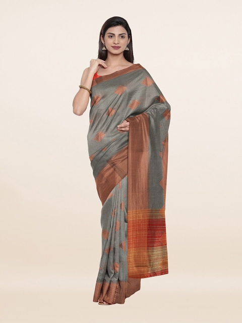 

Pothys Grey & Red Cotton Blend Saree