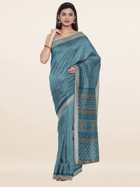 

Pothys Women Blue & Brown Ethnic Motifs Cotton Blend Saree