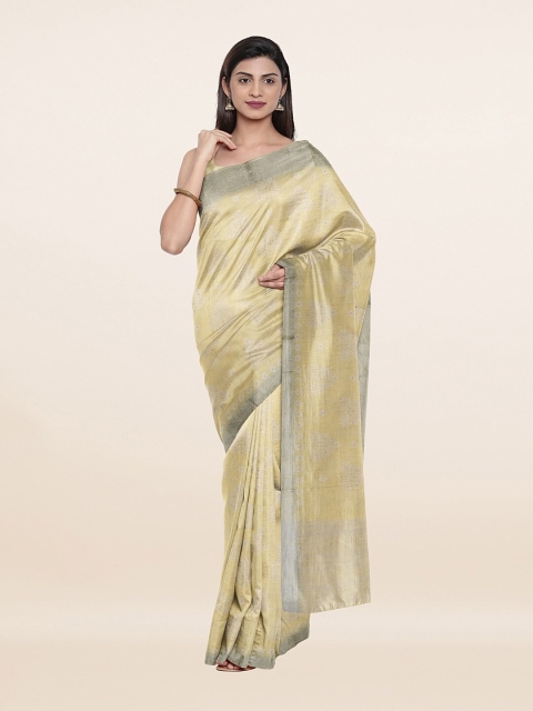 

Pothys Yellow & Silver-Toned Woven Design Zari Pure Linen Saree