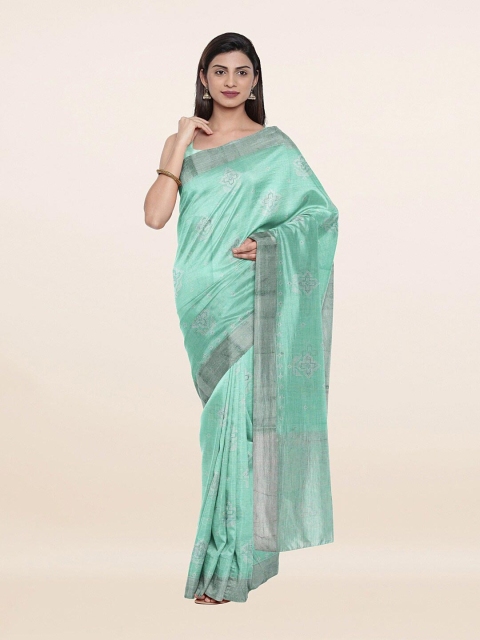

Pothys Green & White Floral Pure Linen Saree