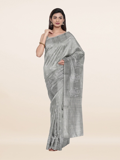 

Pothys Women Grey & White Woven Design Pure Linen Saree