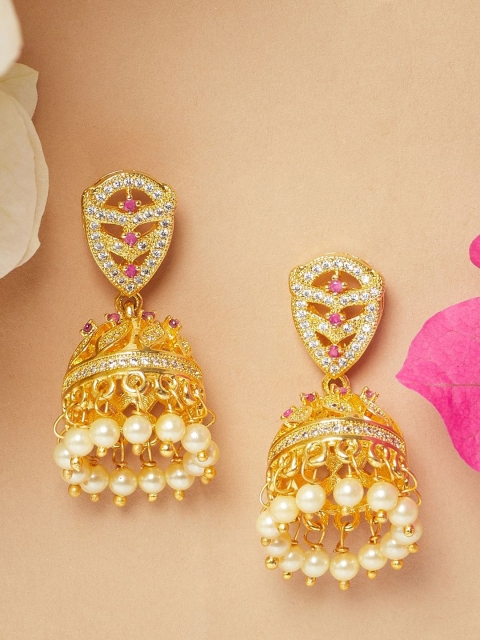 

Voylla Gold-Toned Contemporary Jhumkas Earrings