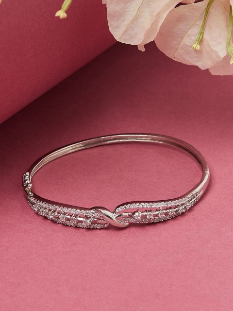 

Voylla Women Silver-Toned Brass Rhodium-Plated Cuff Bracelet