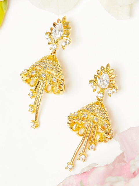 

Voylla Gold-Toned Contemporary Jhumkas Earrings