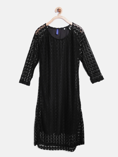 

612 League Girls Black Lace Shift Dress